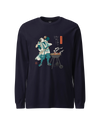 Samurai Beer and BBQ Japanese Ukiyo-e Unisex Long Sleeve Tee No.2 Navy - Samurai Original