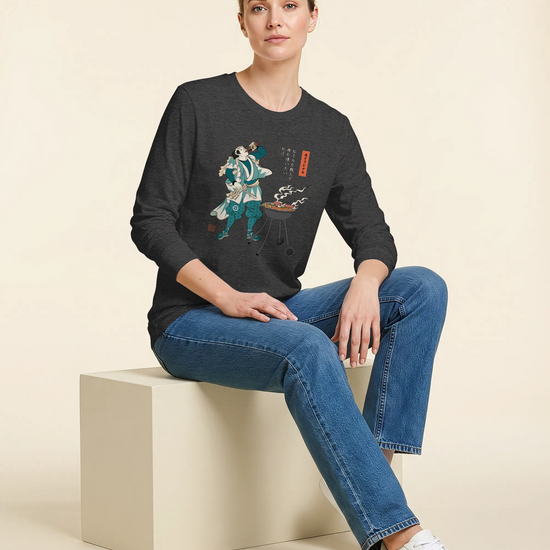 Samurai Beer and BBQ Japanese Ukiyo-e Unisex Long Sleeve Tee No.2 - Samurai Original
