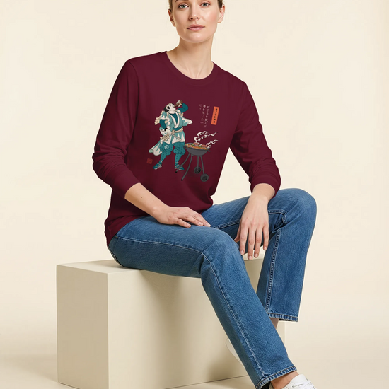 Samurai Beer and BBQ Japanese Ukiyo-e Unisex Long Sleeve Tee No.2 - Samurai Original