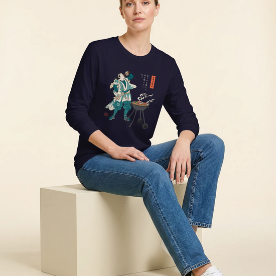 Samurai Beer and BBQ Japanese Ukiyo-e Unisex Long Sleeve Tee No.2 - Samurai Original