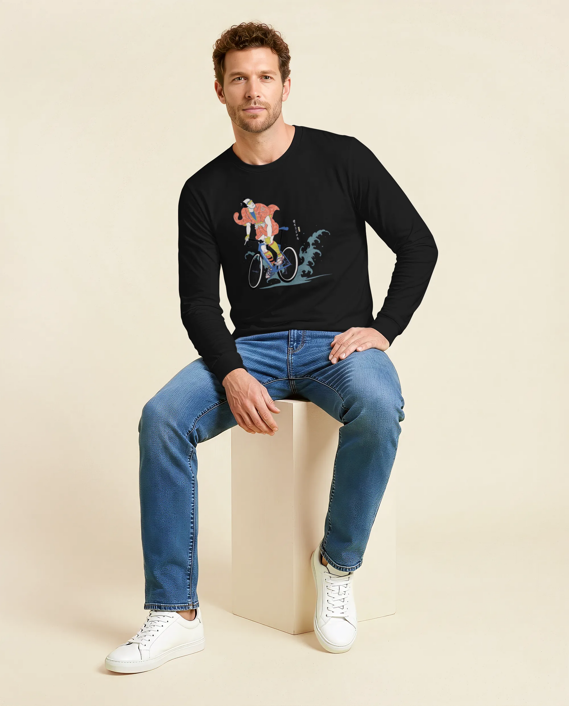 Samurai Bicycle Racing Ukiyo-e Unisex Long Sleeve Tee - Samurai Original