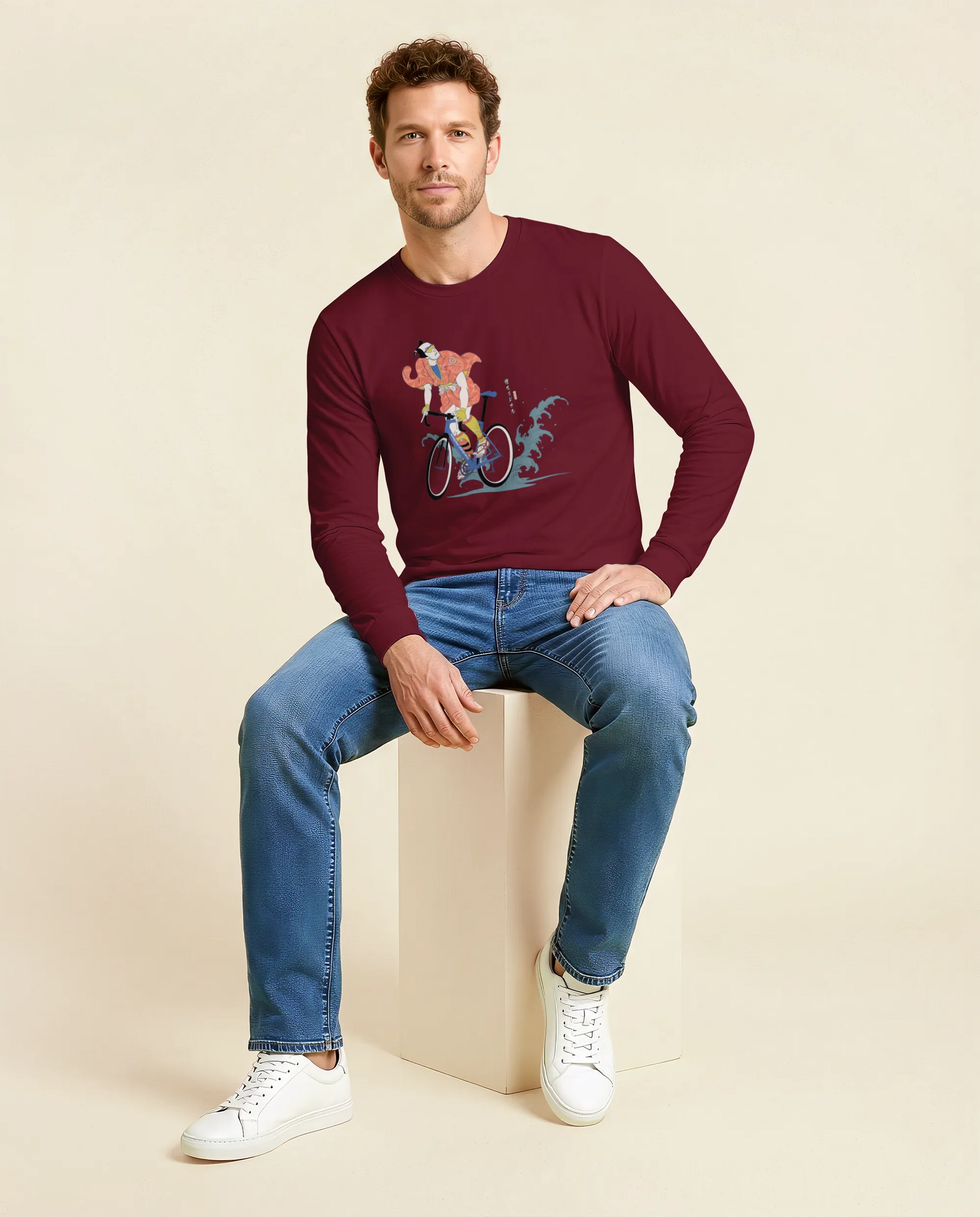 Samurai Bicycle Racing Ukiyo-e Unisex Long Sleeve Tee - Samurai Original