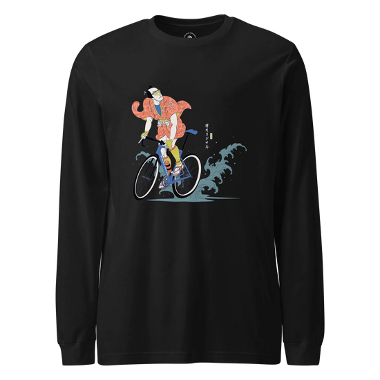 Samurai Bicycle Racing Ukiyo-e Unisex Long Sleeve Tee Black - Samurai Original