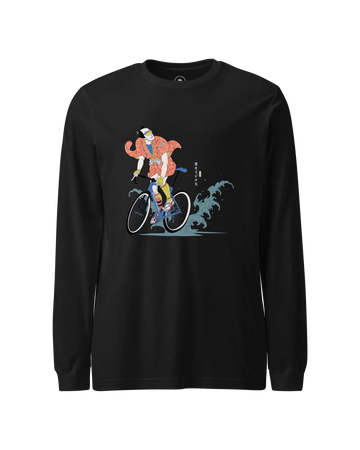 Samurai Bicycle Racing Ukiyo-e Unisex Long Sleeve Tee Black - Samurai Original