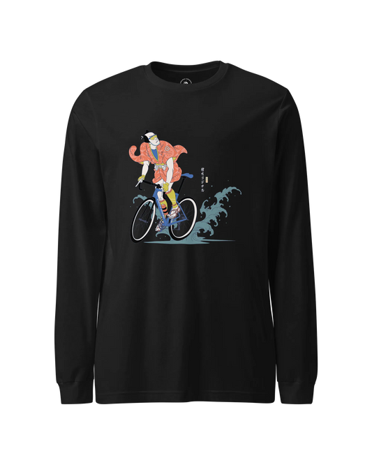 Samurai Bicycle Racing Ukiyo-e Unisex Long Sleeve Tee Black - Samurai Original