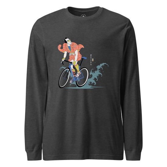 Samurai Bicycle Racing Ukiyo-e Unisex Long Sleeve Tee Dark Grey Heather - Samurai Original