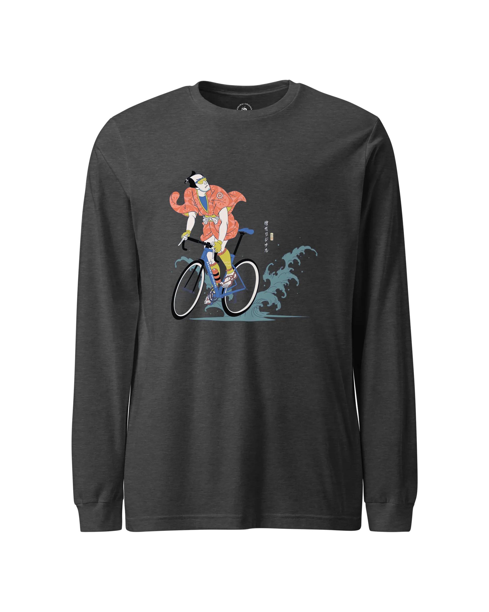 Samurai Bicycle Racing Ukiyo-e Unisex Long Sleeve Tee Dark Grey Heather - Samurai Original