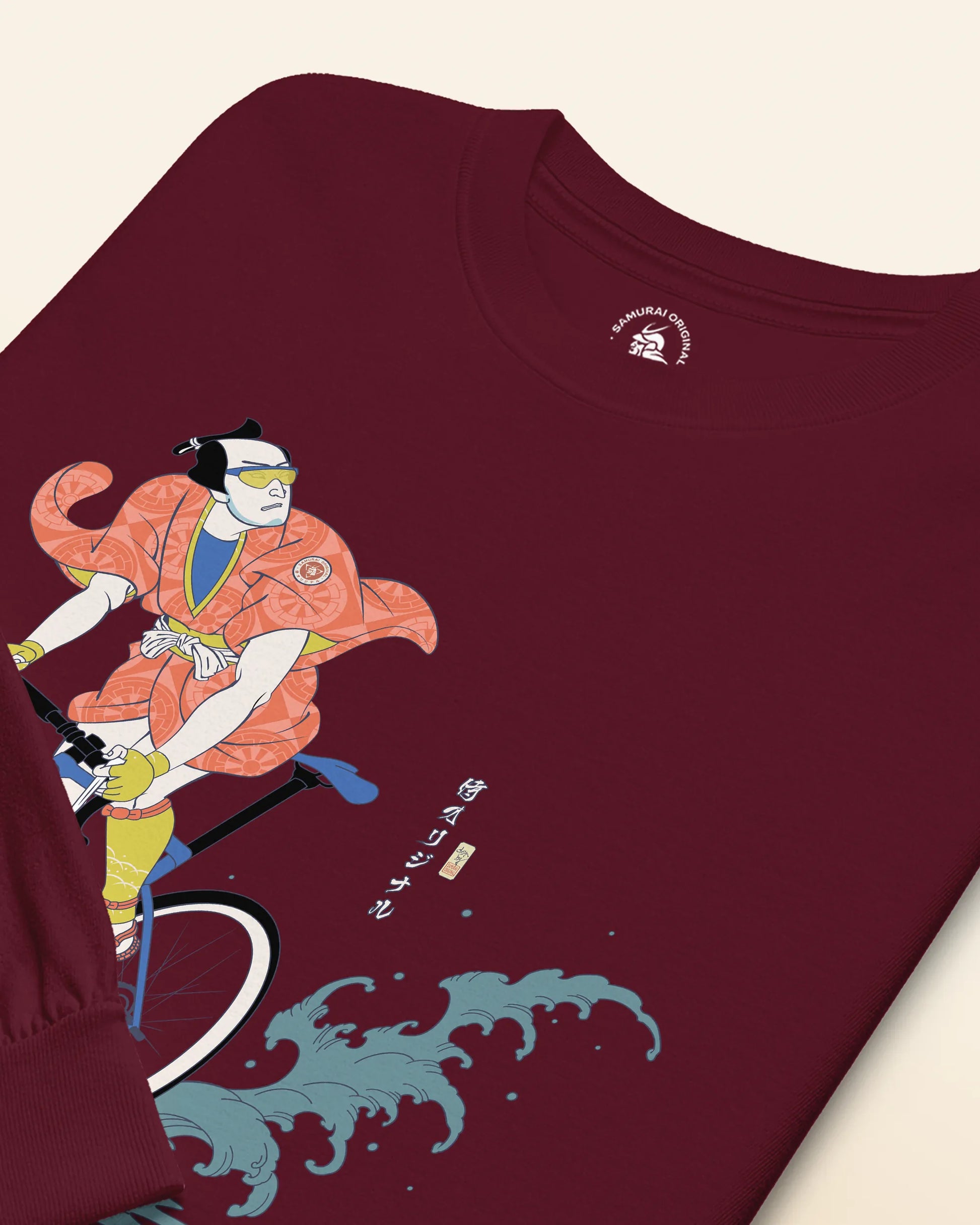 Samurai Bicycle Racing Ukiyo-e Unisex Long Sleeve Tee - Samurai Original