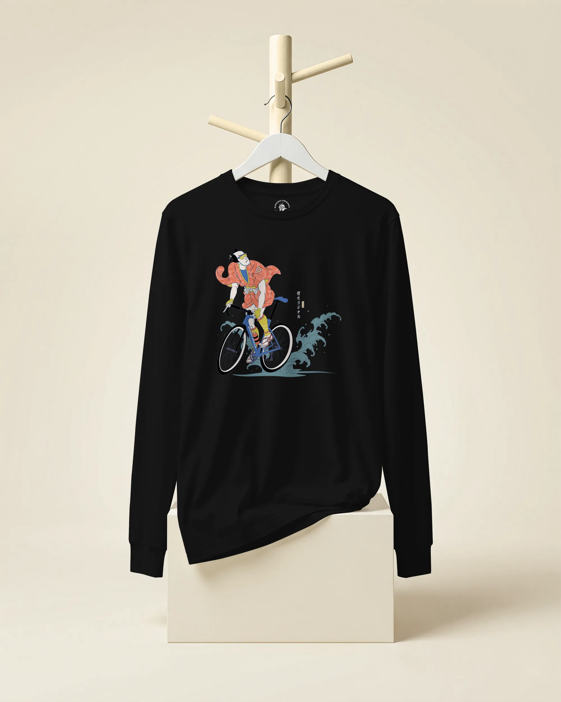 Samurai Bicycle Racing Ukiyo-e Unisex Long Sleeve Tee - Samurai Original