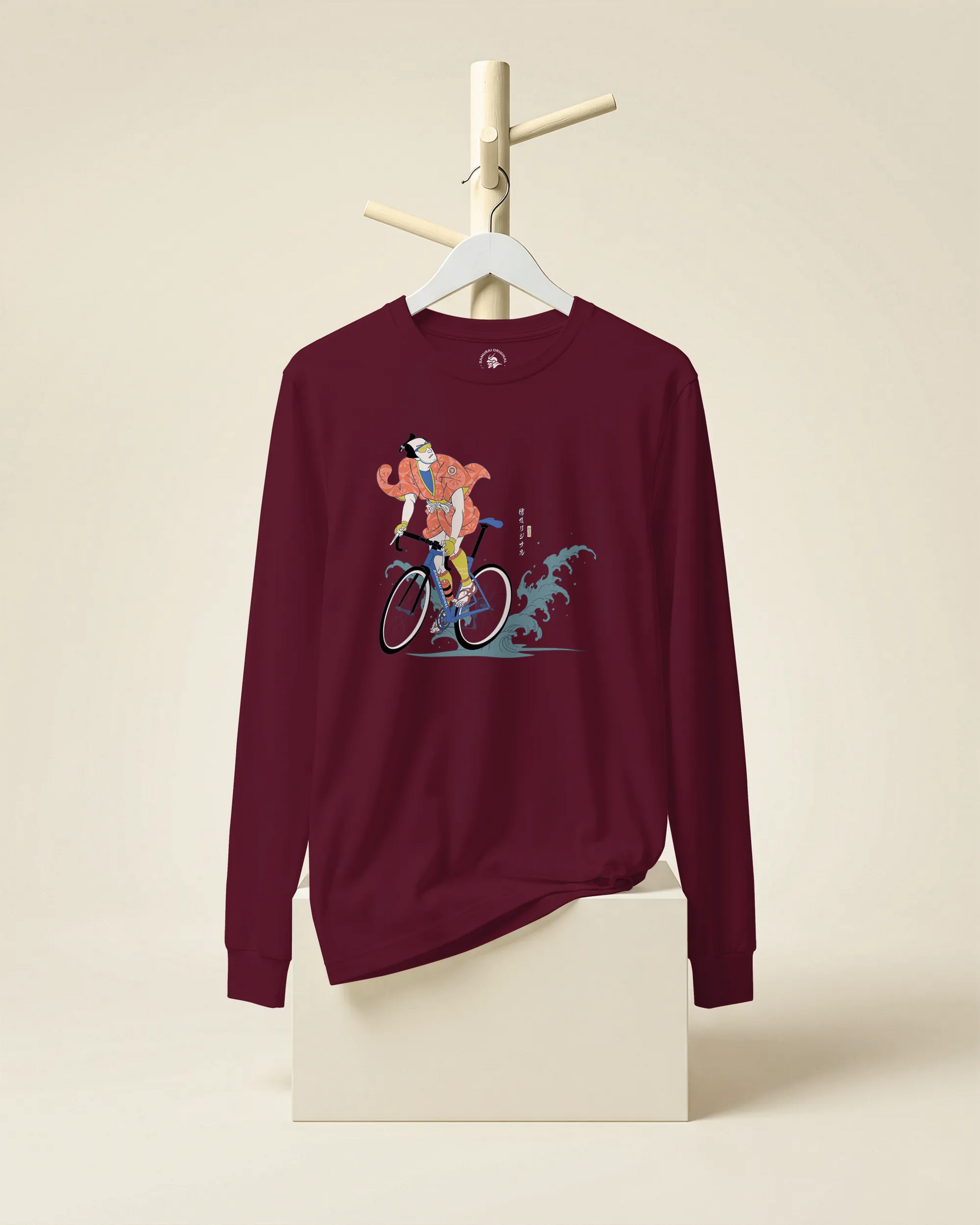 Samurai Bicycle Racing Ukiyo-e Unisex Long Sleeve Tee - Samurai Original