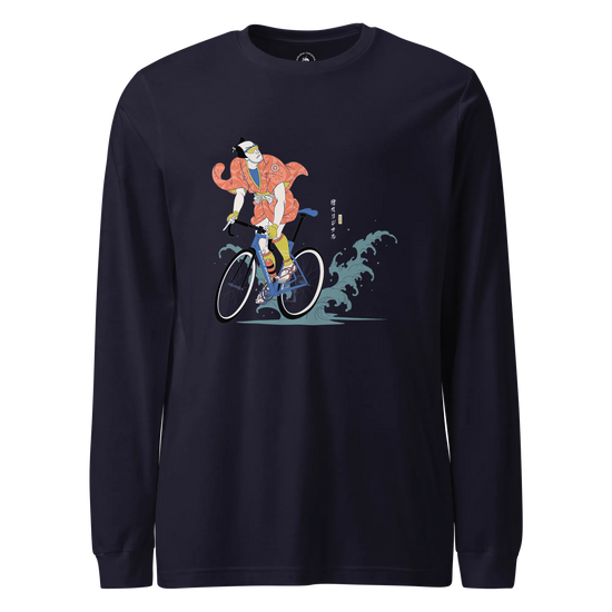Samurai Bicycle Racing Ukiyo-e Unisex Long Sleeve Tee Navy - Samurai Original