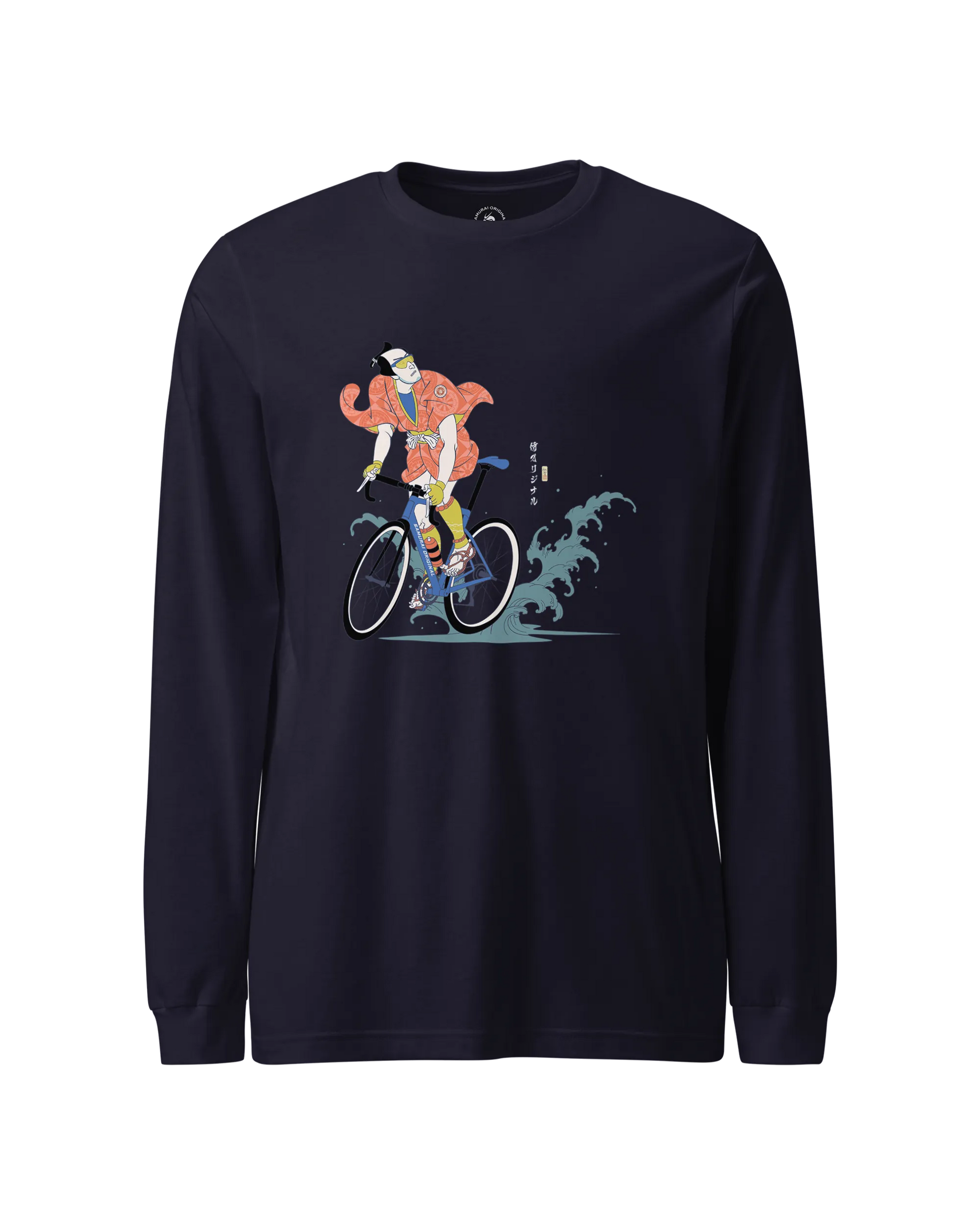 Samurai Bicycle Racing Ukiyo-e Unisex Long Sleeve Tee Navy - Samurai Original