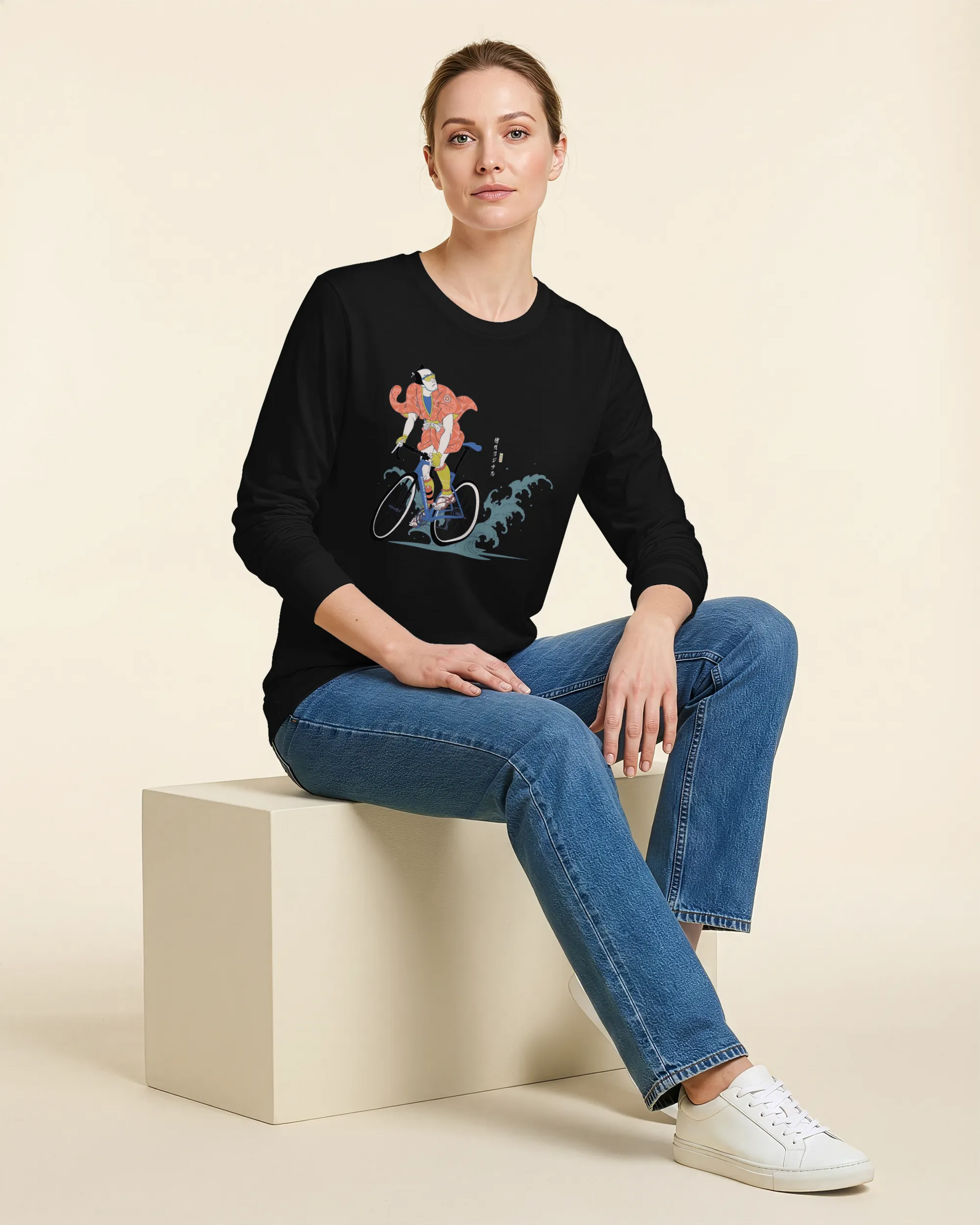 Samurai Bicycle Racing Ukiyo-e Unisex Long Sleeve Tee - Samurai Original