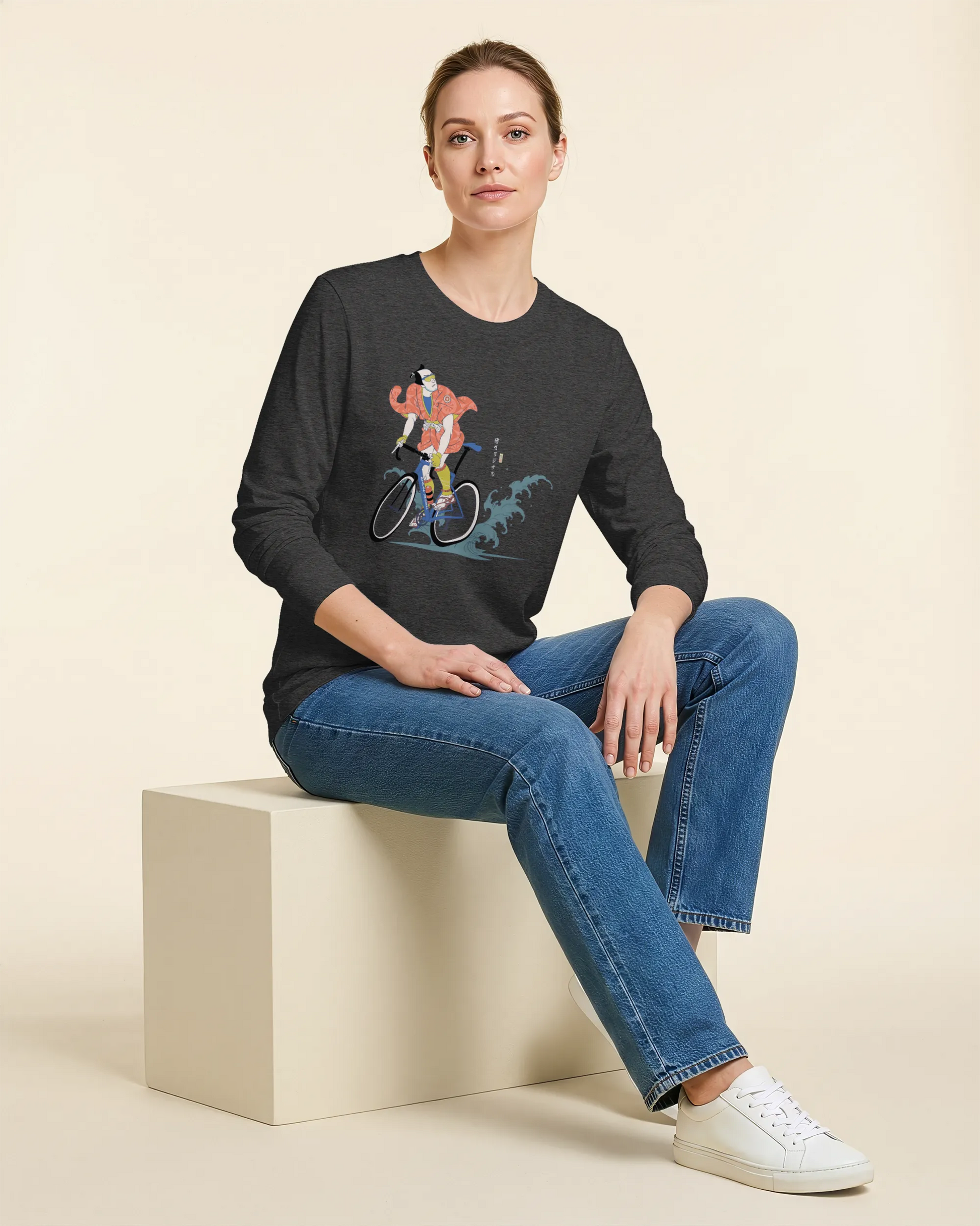 Samurai Bicycle Racing Ukiyo-e Unisex Long Sleeve Tee - Samurai Original