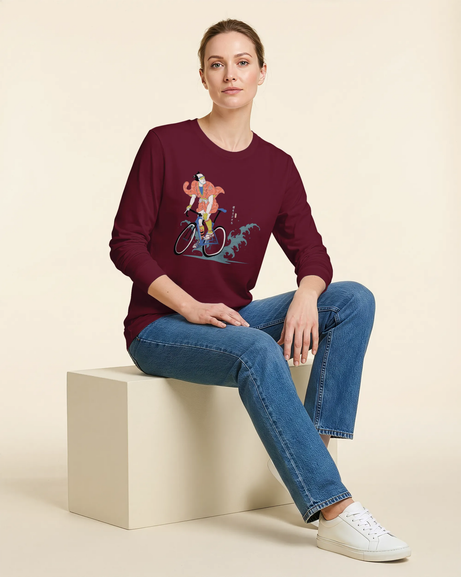 Samurai Bicycle Racing Ukiyo-e Unisex Long Sleeve Tee - Samurai Original