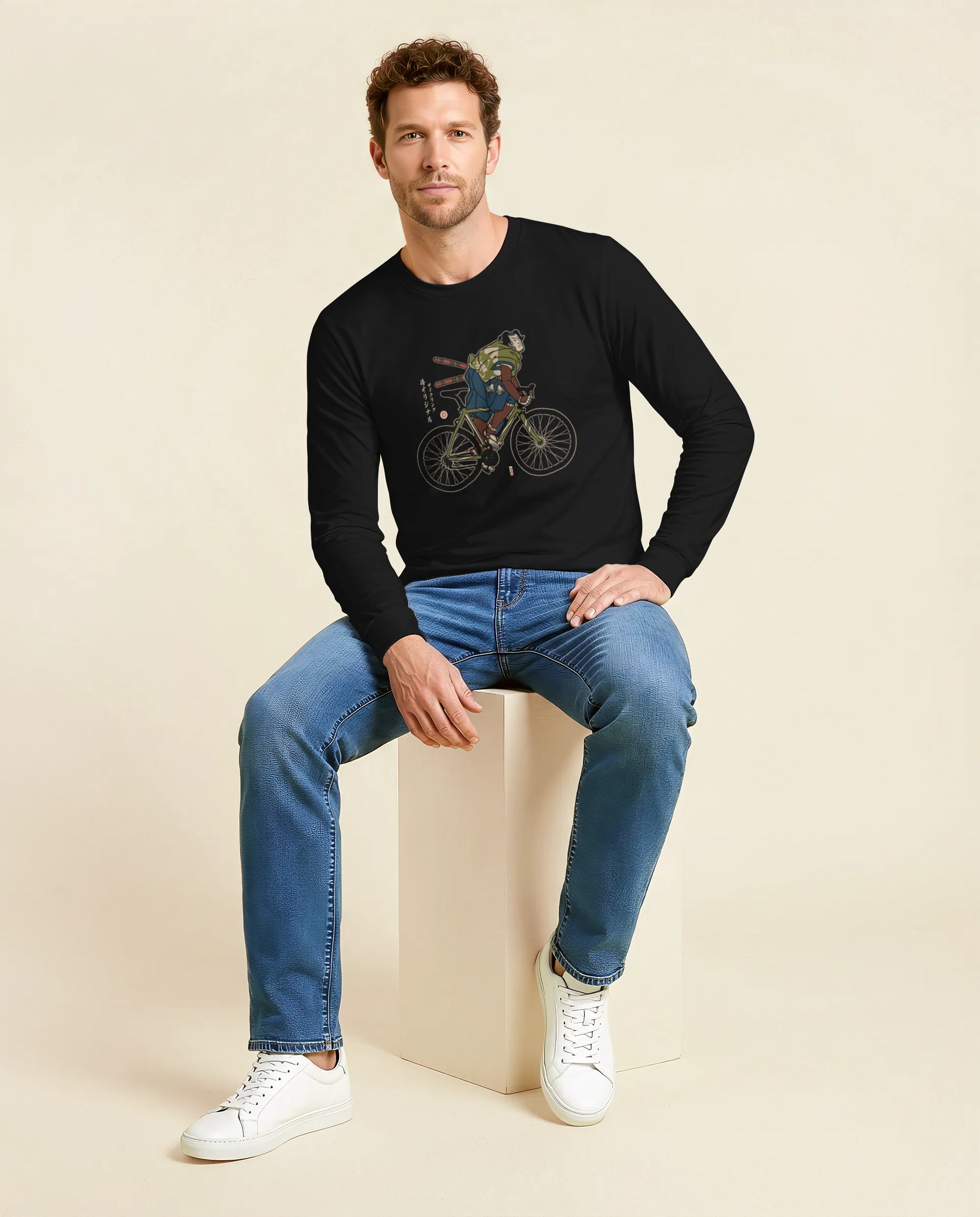 Samurai Bicycle Race Sport Ukiyo-e Unisex Long Sleeve Tee - Samurai Original