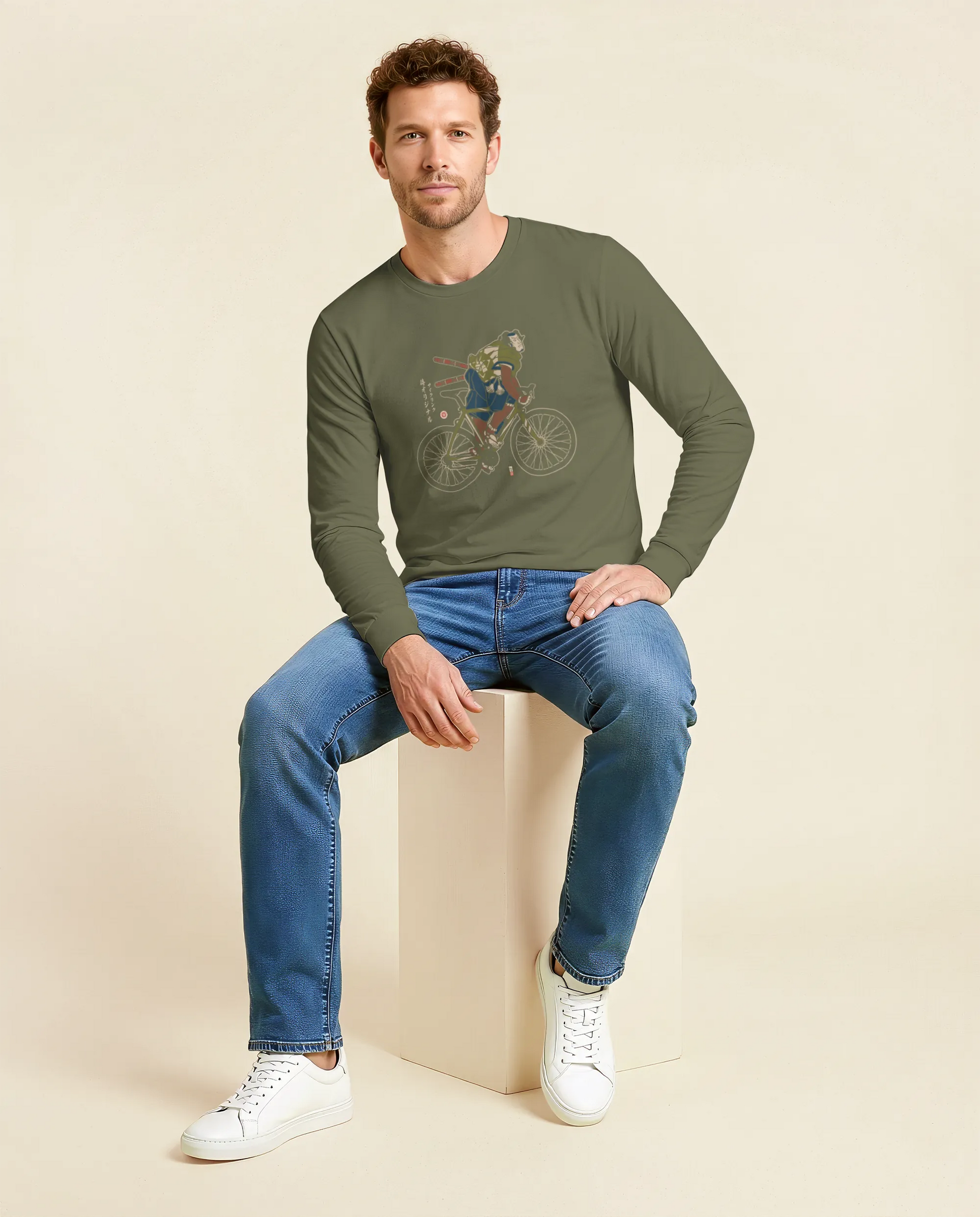 Samurai Bicycle Race Sport Ukiyo-e Unisex Long Sleeve Tee - Samurai Original