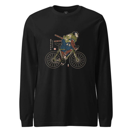 Samurai Bicycle Race Sport Ukiyo-e Unisex Long Sleeve Tee Black - Samurai Original