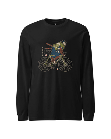 Samurai Bicycle Race Sport Ukiyo-e Unisex Long Sleeve Tee Black - Samurai Original