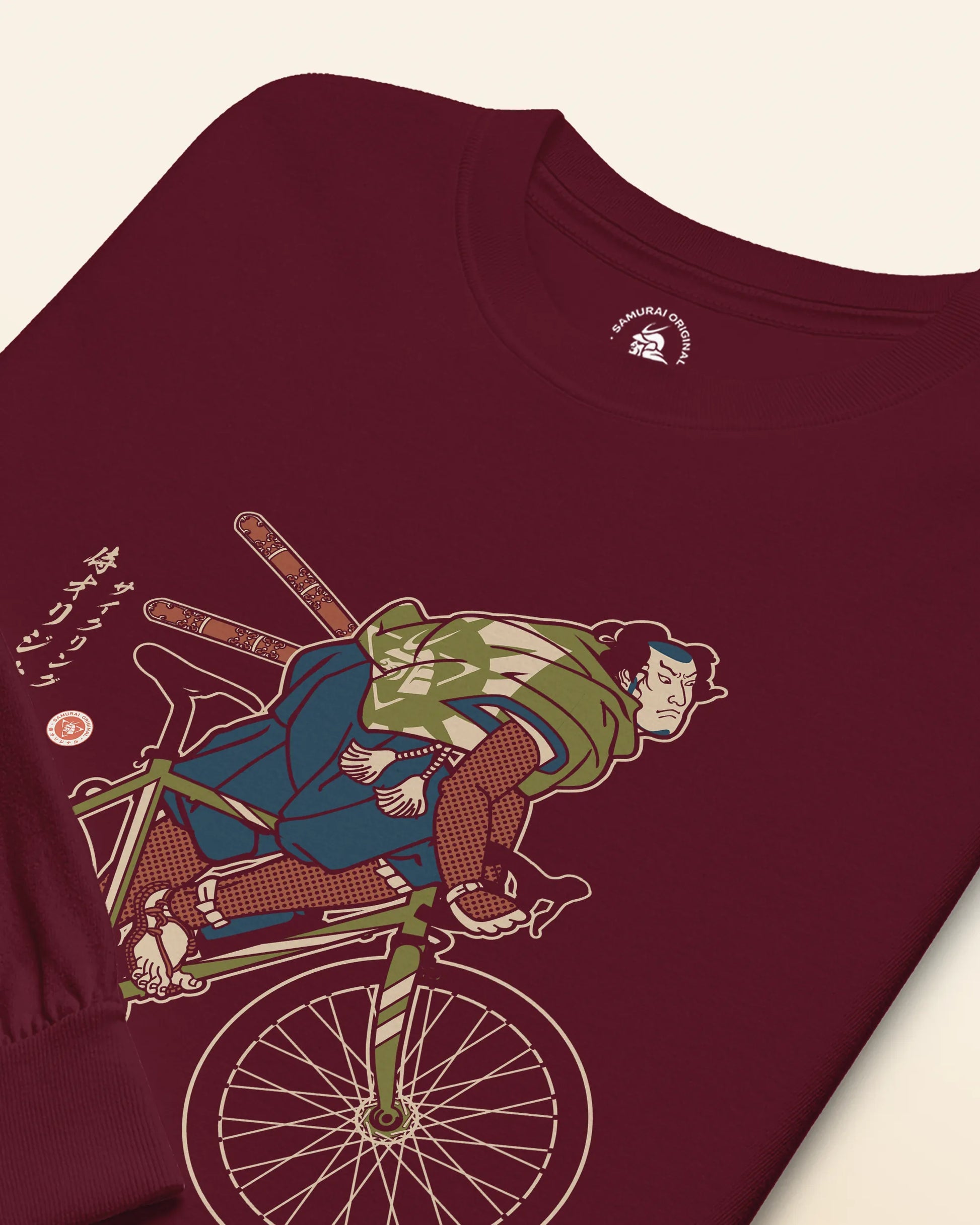 Samurai Bicycle Race Sport Ukiyo-e Unisex Long Sleeve Tee - Samurai Original