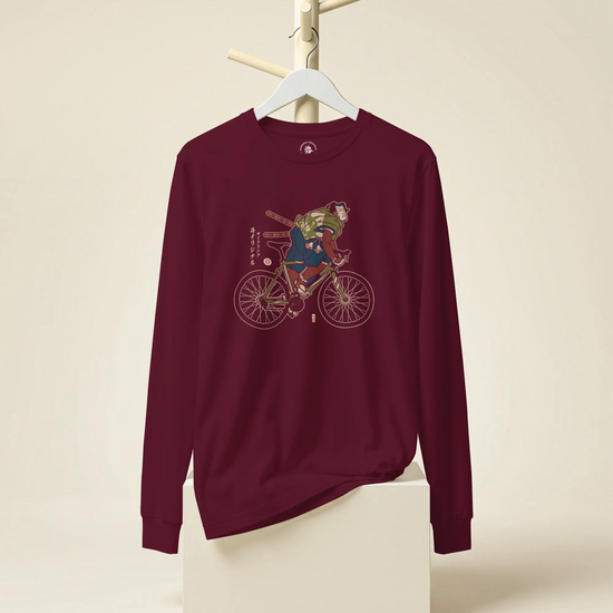 Samurai Bicycle Race Sport Ukiyo-e Unisex Long Sleeve Tee - Samurai Original