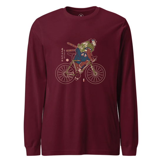 Samurai Bicycle Race Sport Ukiyo-e Unisex Long Sleeve Tee Maroon - Samurai Original