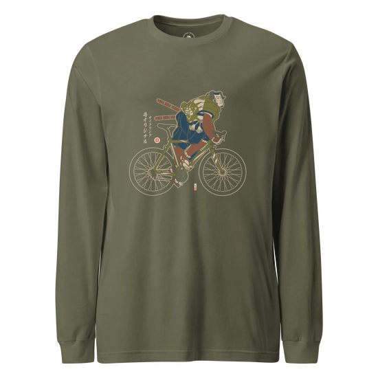 Samurai Bicycle Race Sport Ukiyo-e Unisex Long Sleeve Tee Military Green - Samurai Original