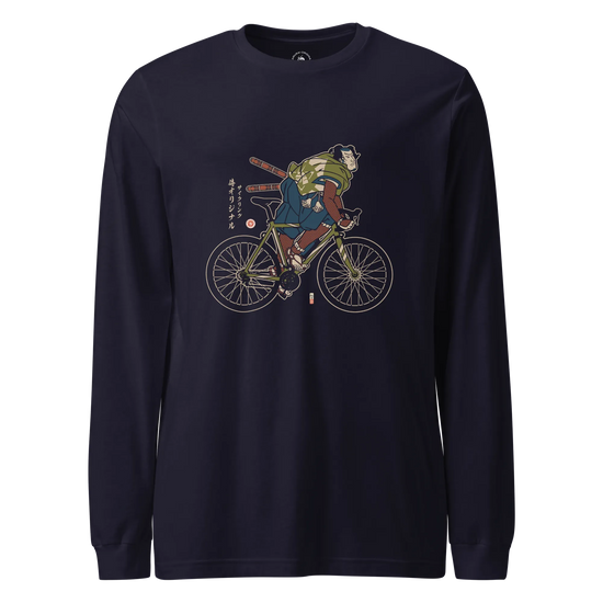 Samurai Bicycle Race Sport Ukiyo-e Unisex Long Sleeve Tee Navy - Samurai Original