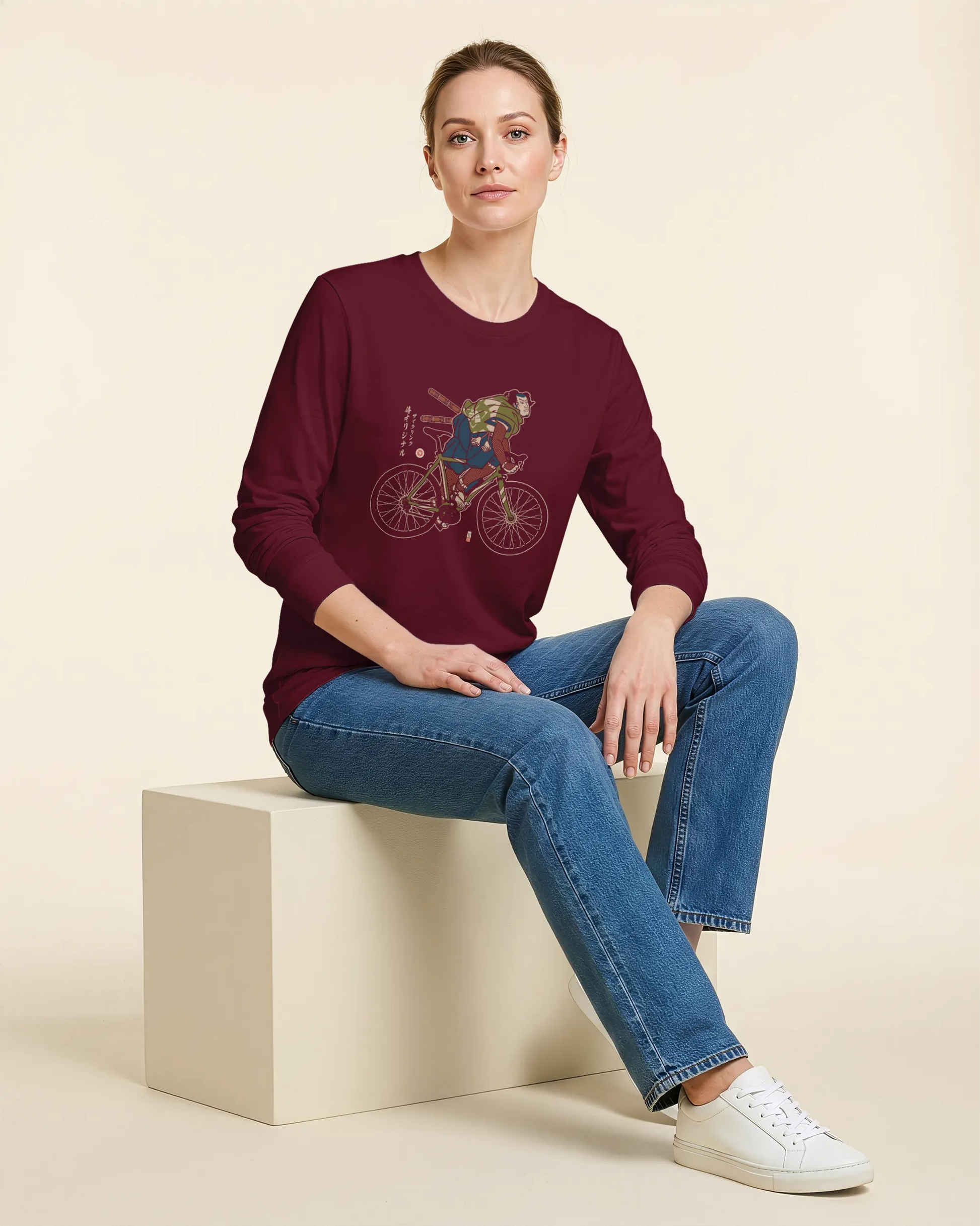 Samurai Bicycle Race Sport Ukiyo-e Unisex Long Sleeve Tee - Samurai Original