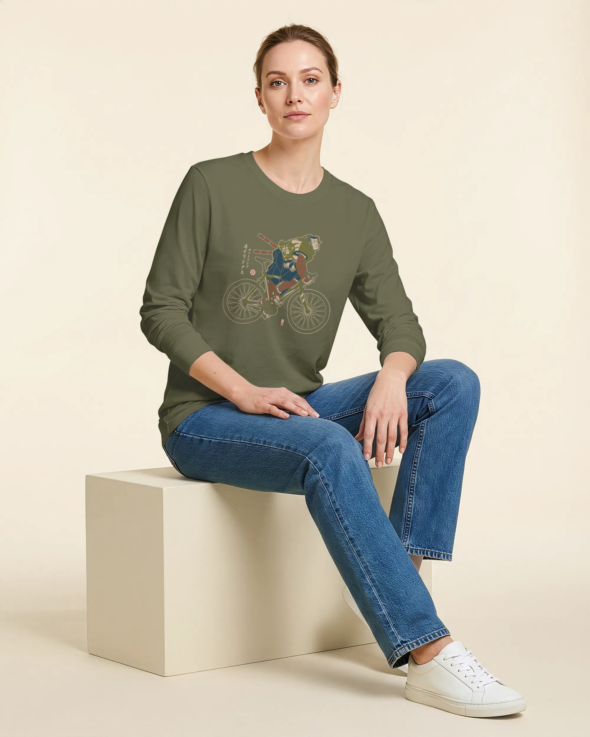 Samurai Bicycle Race Sport Ukiyo-e Unisex Long Sleeve Tee - Samurai Original