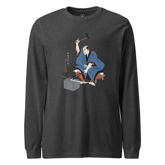 Samurai Blacksmith Swords Japanese Ukiyo-e Unisex Long Sleeve Tee Dark Grey Heather - Samurai Original
