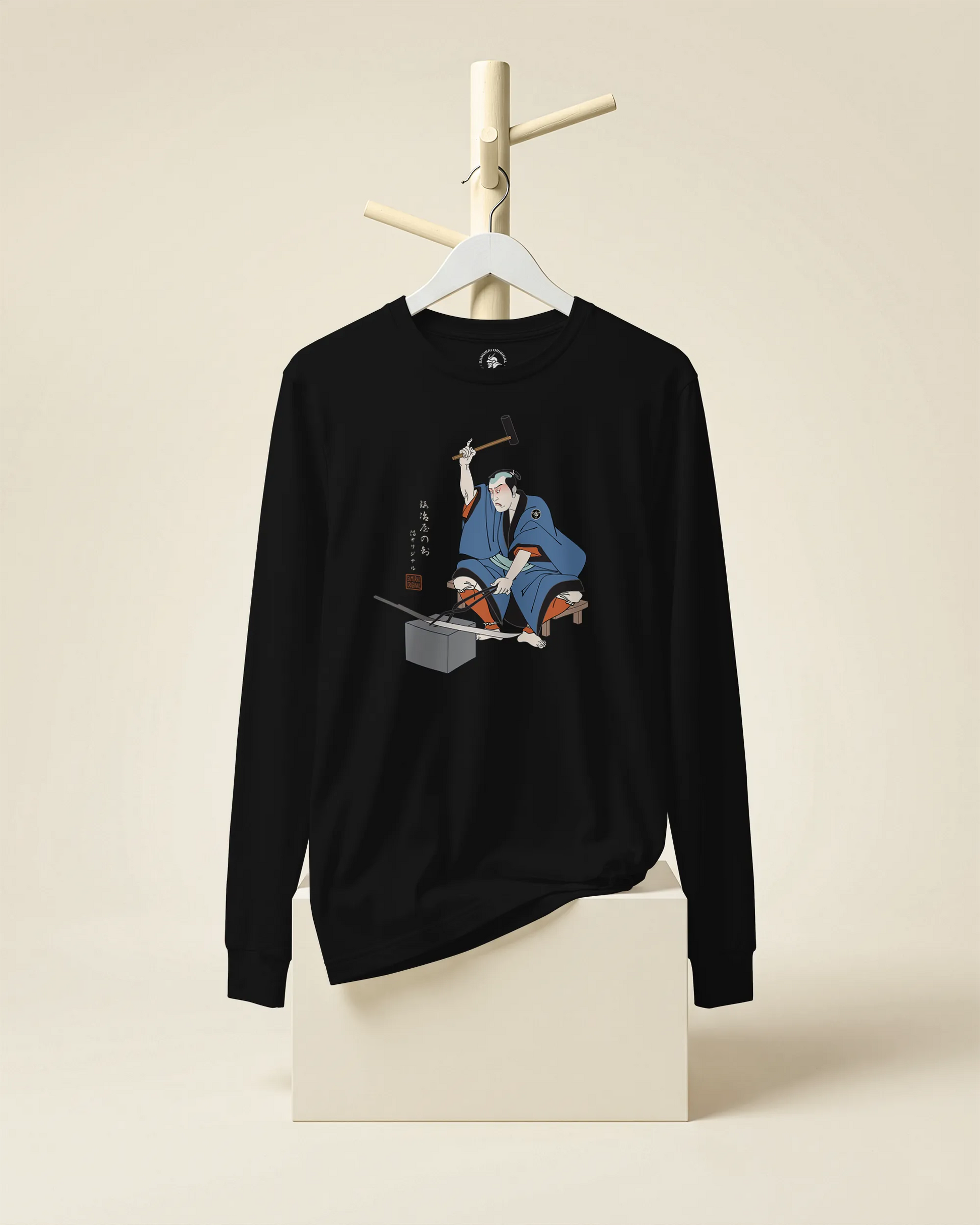 Samurai Blacksmith Swords Japanese Ukiyo-e Unisex Long Sleeve Tee - Samurai Original