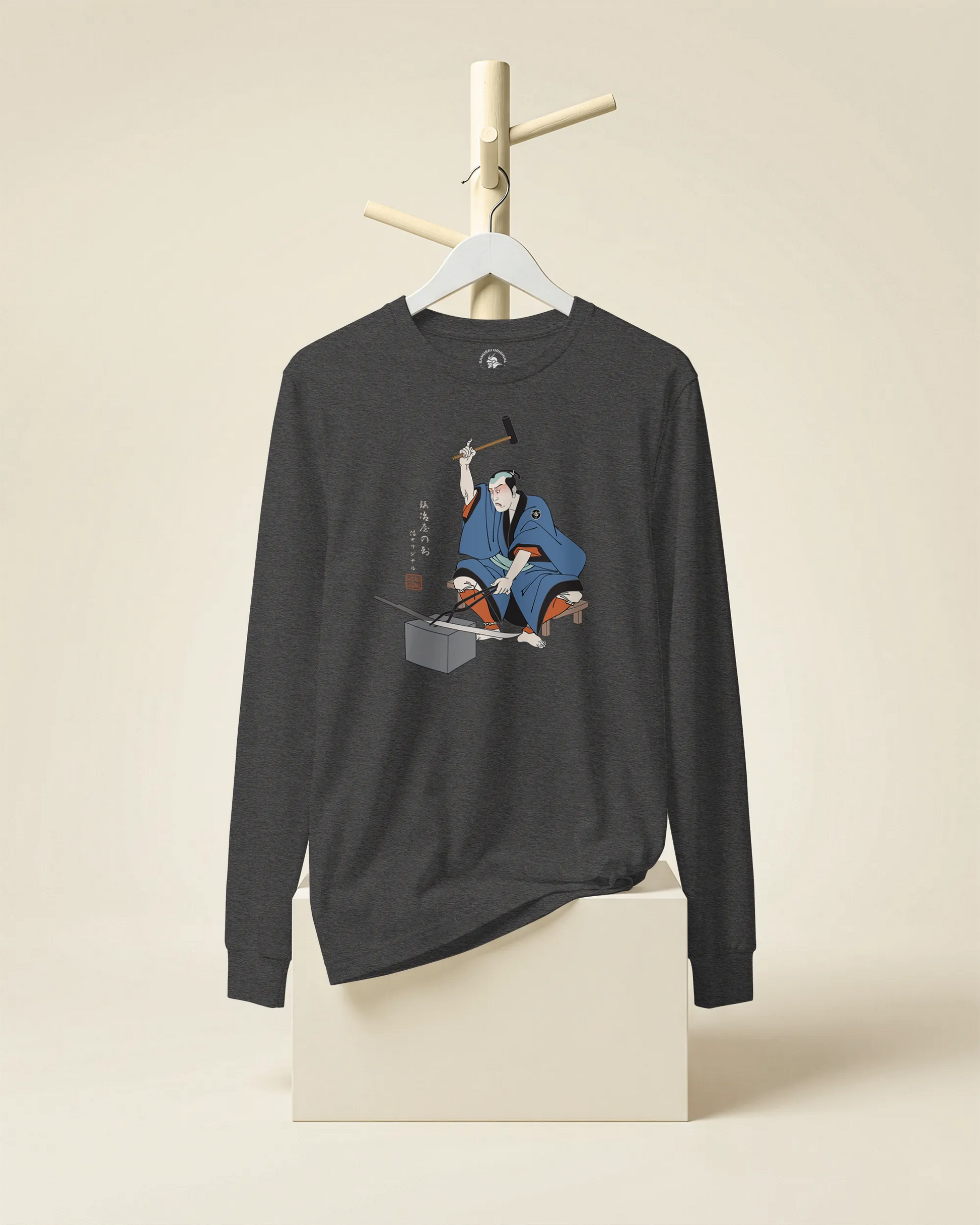 Samurai Blacksmith Swords Japanese Ukiyo-e Unisex Long Sleeve Tee - Samurai Original