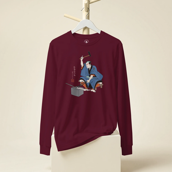 Samurai Blacksmith Swords Japanese Ukiyo-e Unisex Long Sleeve Tee - Samurai Original