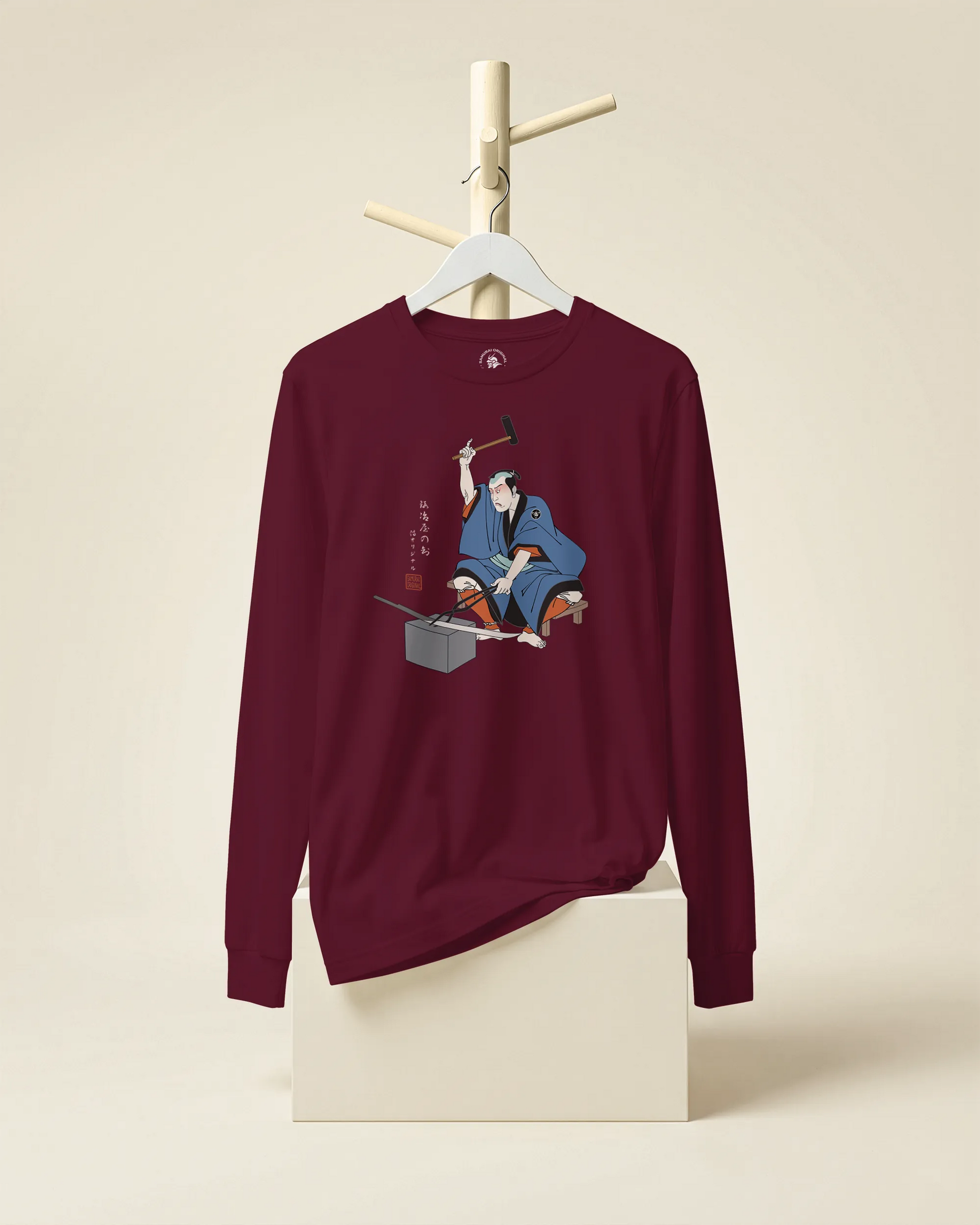 Samurai Blacksmith Swords Japanese Ukiyo-e Unisex Long Sleeve Tee - Samurai Original