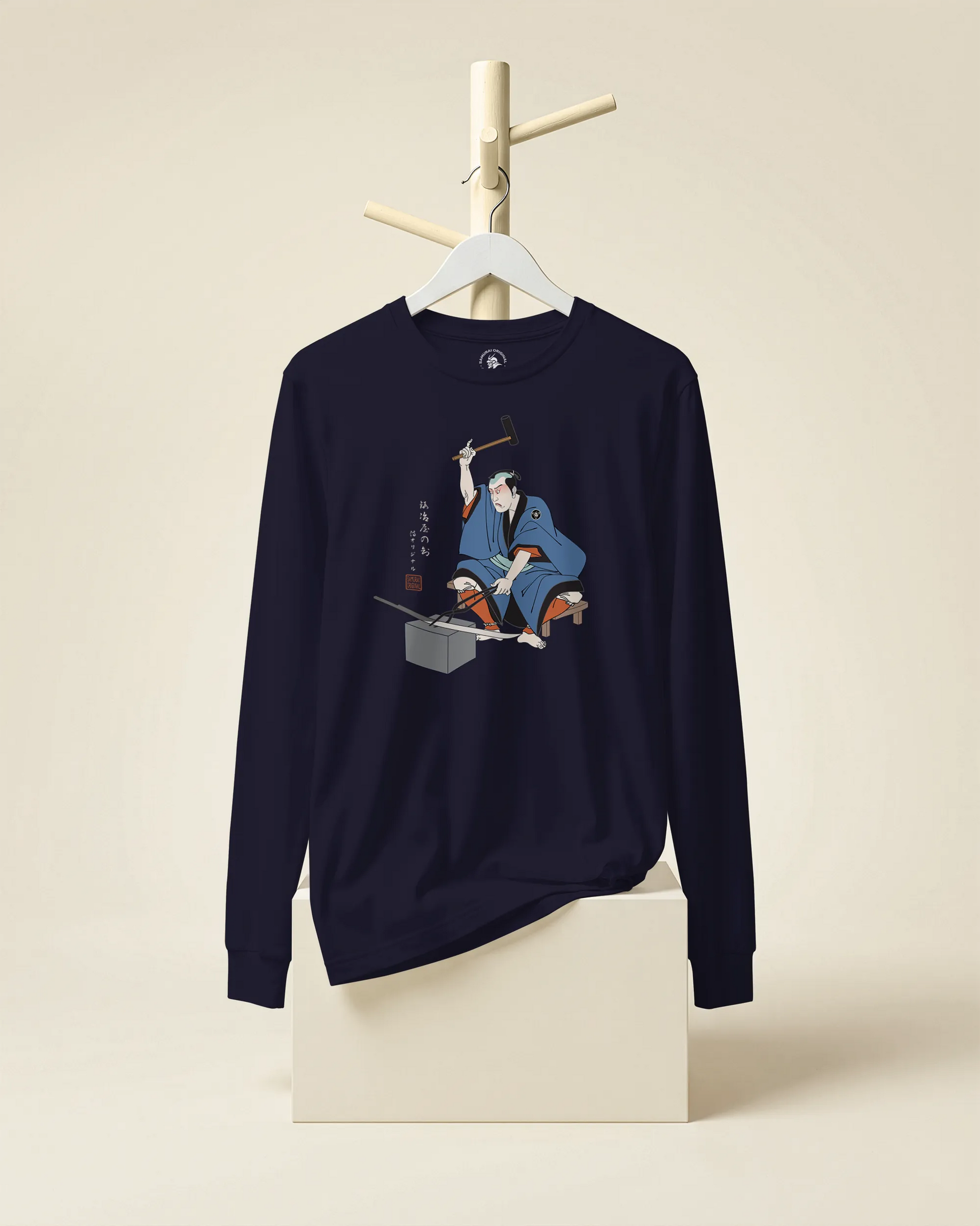 Samurai Blacksmith Swords Japanese Ukiyo-e Unisex Long Sleeve Tee - Samurai Original