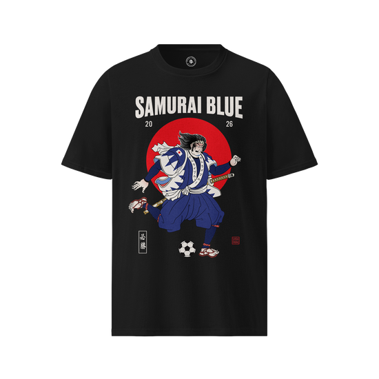 Samurai Blue 2026 Football Ukiyo-e Organic T-shirt Black - Samurai Original