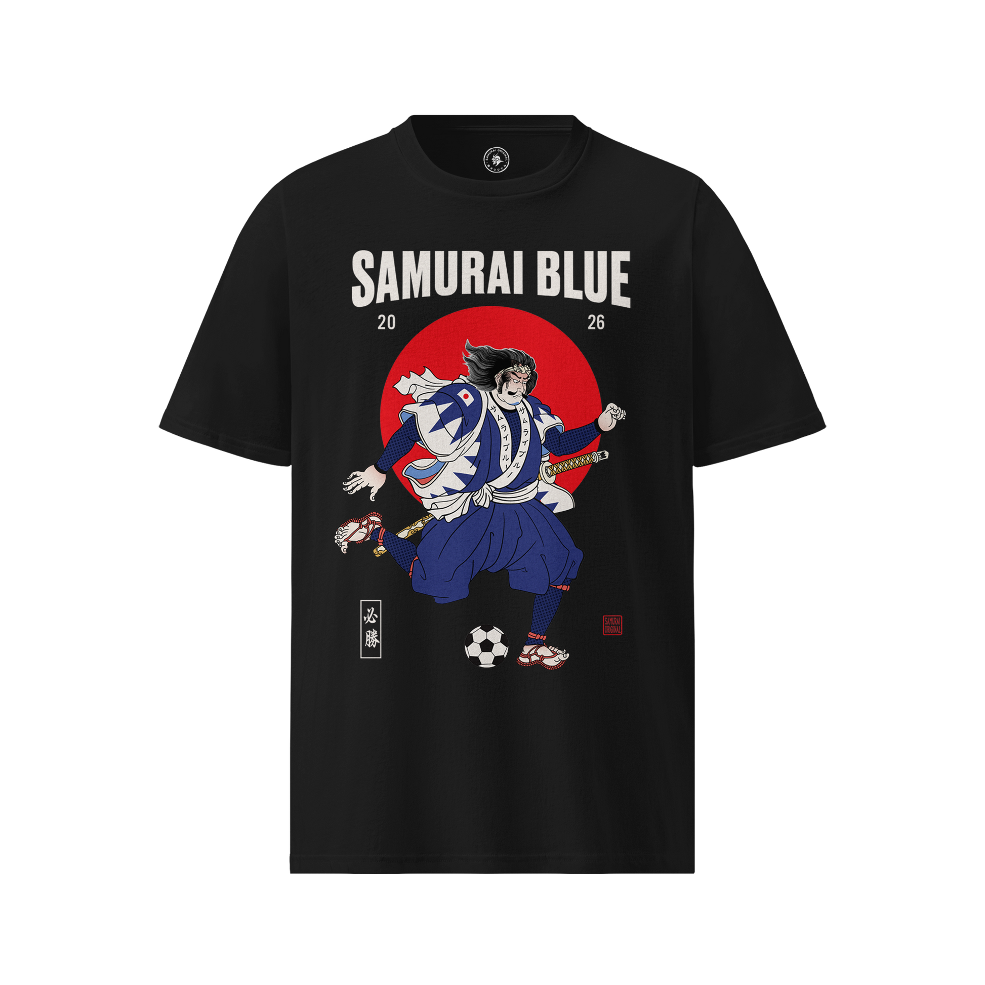 Samurai Blue 2026 Football Ukiyo-e Organic T-shirt Black - Samurai Original
