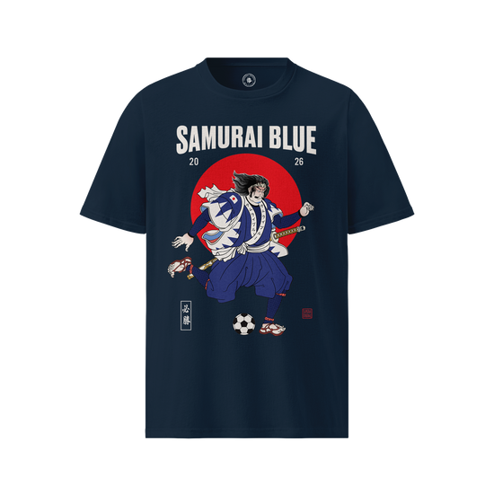 Samurai Blue 2026 Football Ukiyo-e Organic T-shirt French Navy - Samurai Original