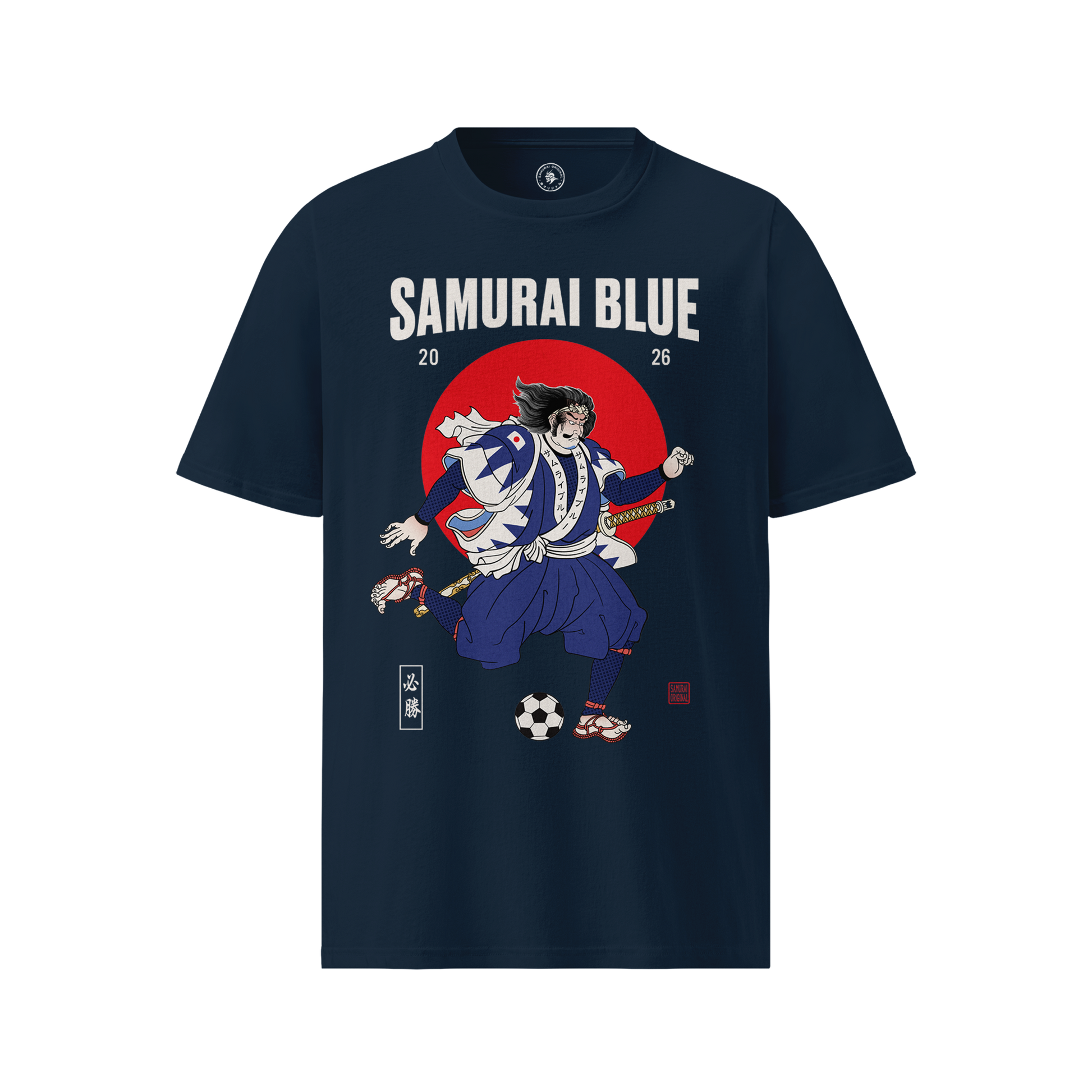Samurai Blue 2026 Football Ukiyo-e Organic T-shirt French Navy - Samurai Original