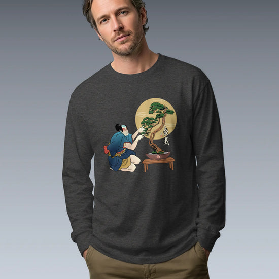 Samurai and Bonsai Tree Japanese Ukiyo-e Unisex Long Sleeve Tee 2 - Samurai Original