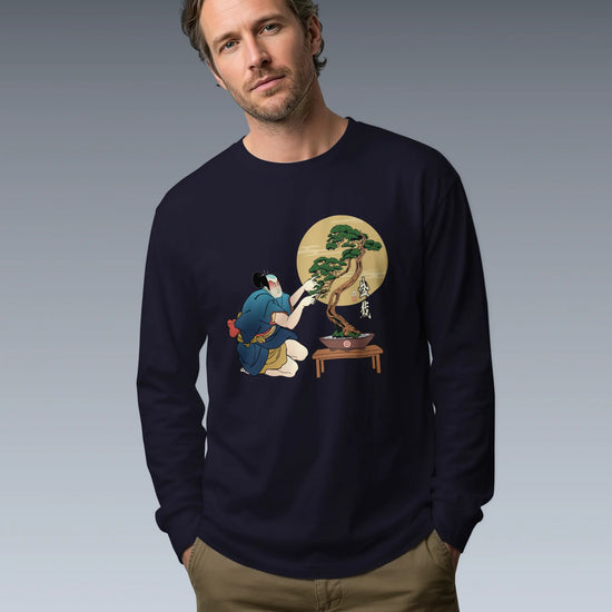 Samurai and Bonsai Tree Japanese Ukiyo-e Unisex Long Sleeve Tee 2 - Samurai Original