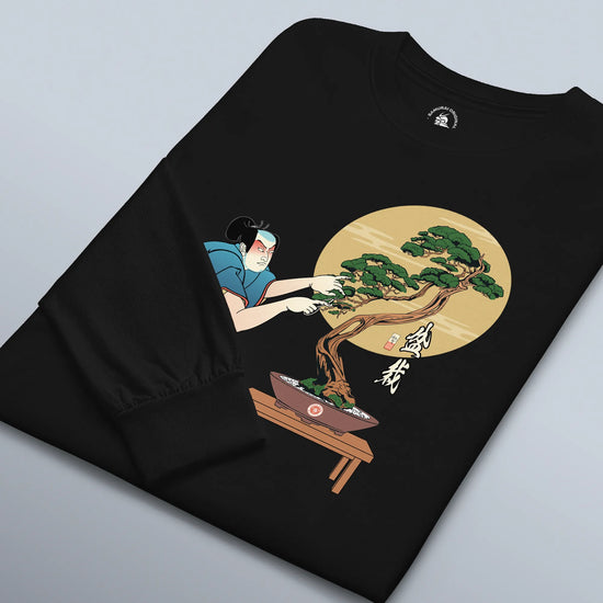 Samurai and Bonsai Tree Japanese Ukiyo-e Unisex Long Sleeve Tee 2 - Samurai Original