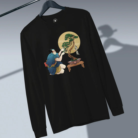 Samurai and Bonsai Tree Japanese Ukiyo-e Unisex Long Sleeve Tee 2 - Samurai Original