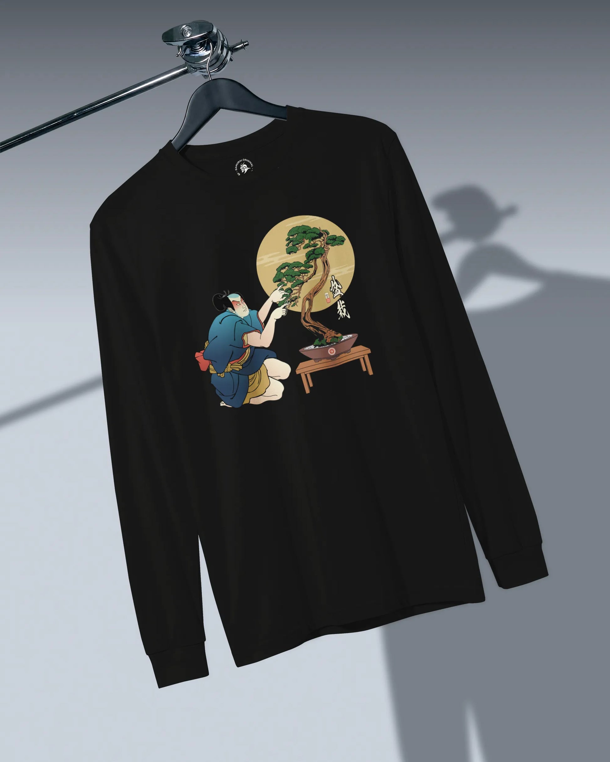 Samurai and Bonsai Tree Japanese Ukiyo-e Unisex Long Sleeve Tee 2 - Samurai Original
