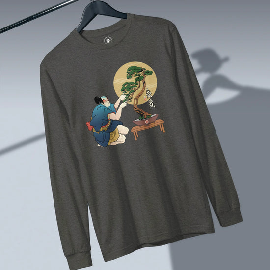 Samurai and Bonsai Tree Japanese Ukiyo-e Unisex Long Sleeve Tee 2 - Samurai Original