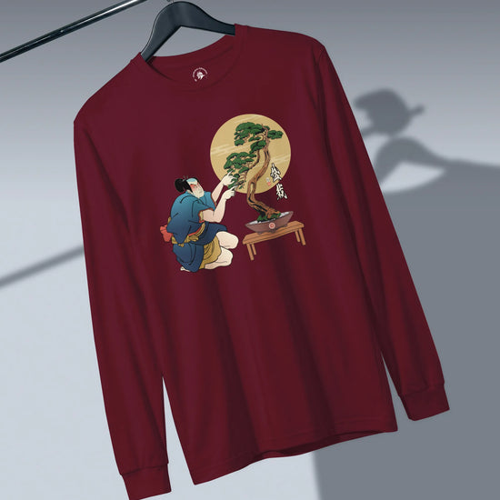 Samurai and Bonsai Tree Japanese Ukiyo-e Unisex Long Sleeve Tee 2 - Samurai Original
