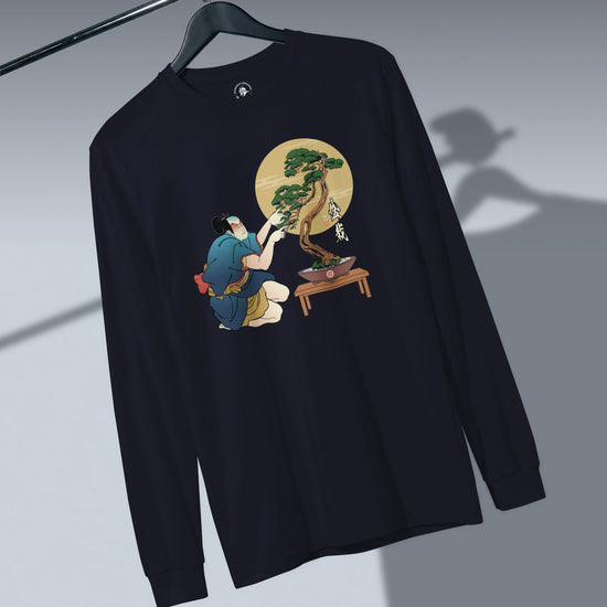 Samurai and Bonsai Tree Japanese Ukiyo-e Unisex Long Sleeve Tee 2 - Samurai Original