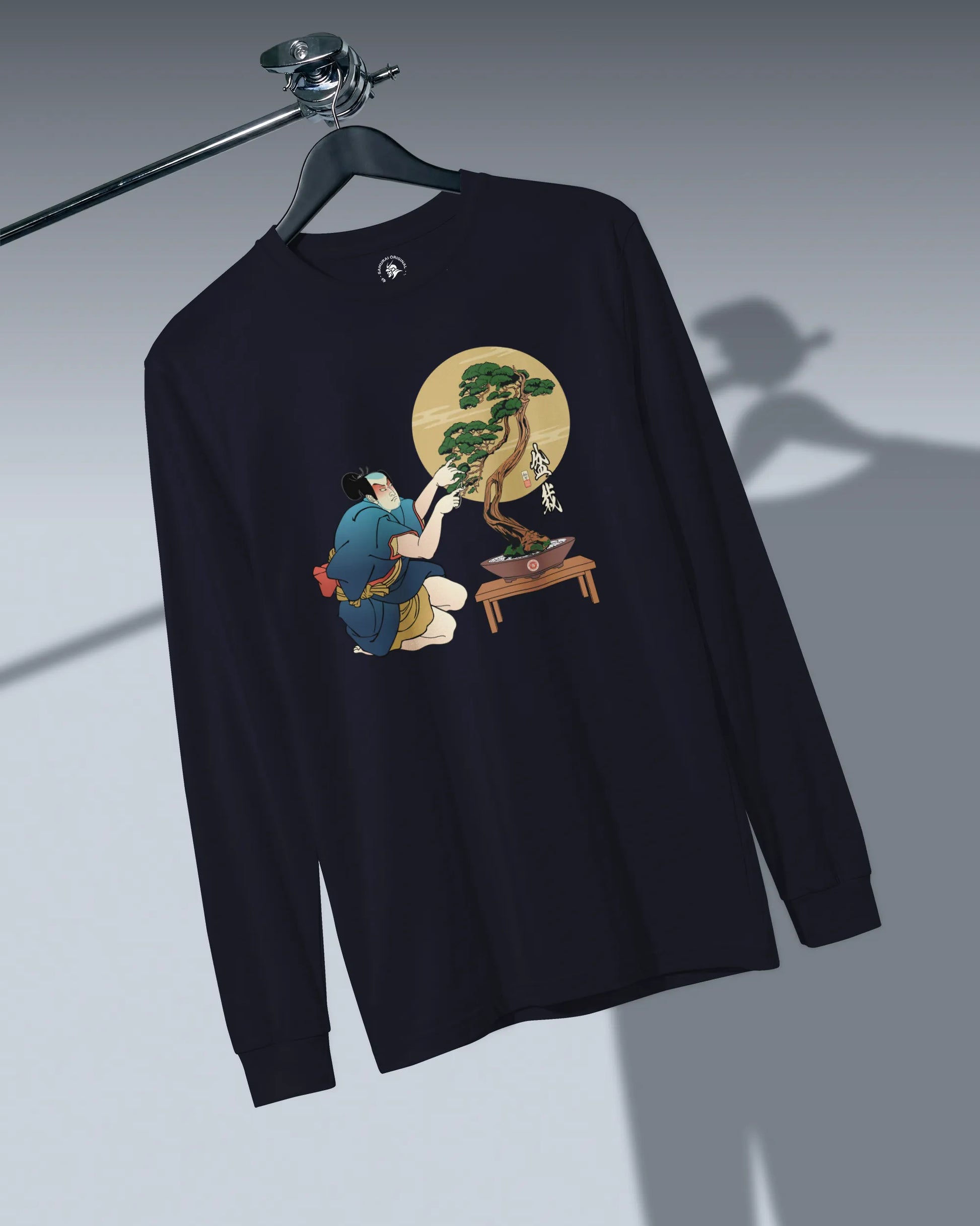 Samurai and Bonsai Tree Japanese Ukiyo-e Unisex Long Sleeve Tee 2 - Samurai Original