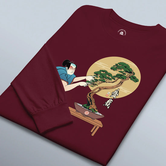 Samurai and Bonsai Tree Japanese Ukiyo-e Unisex Long Sleeve Tee 2 - Samurai Original